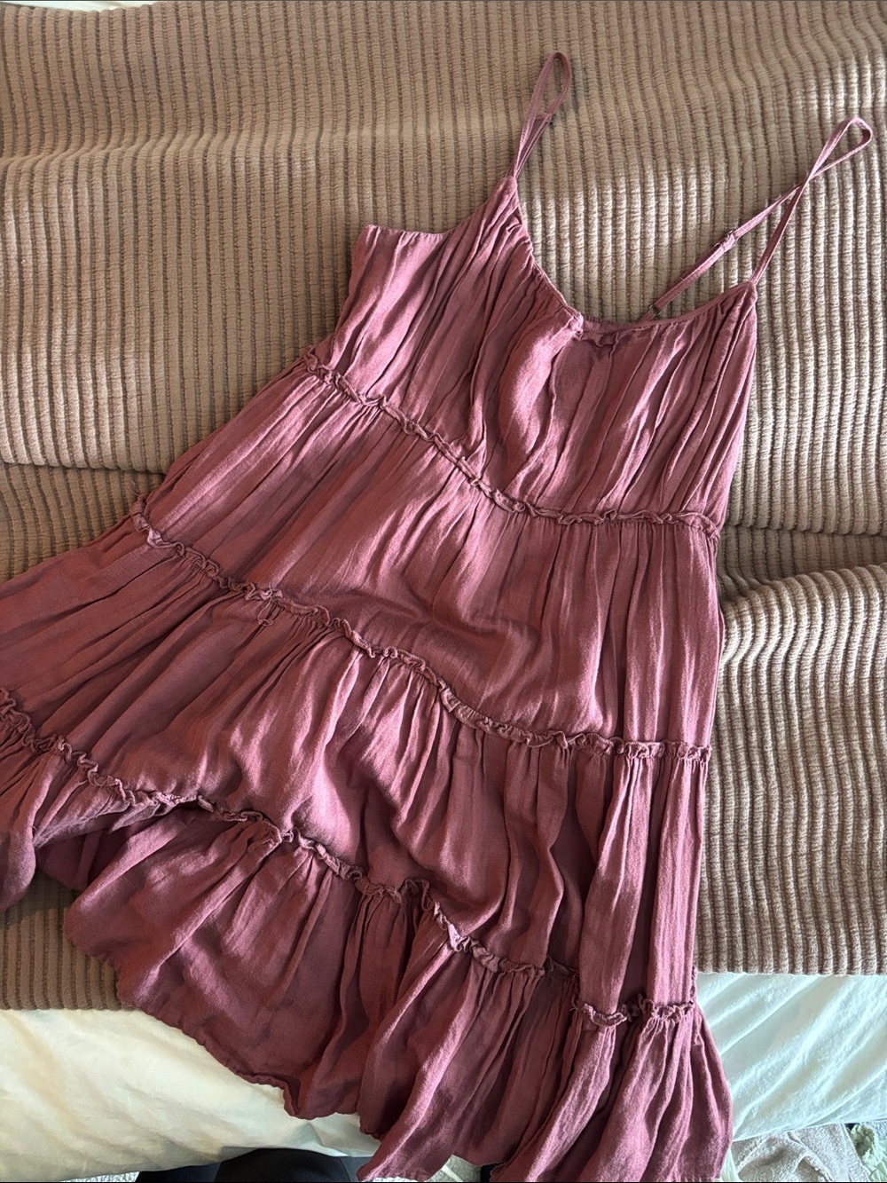 Lucky Brand Mauve Tiered Slip Dress with Spaghetti Straps